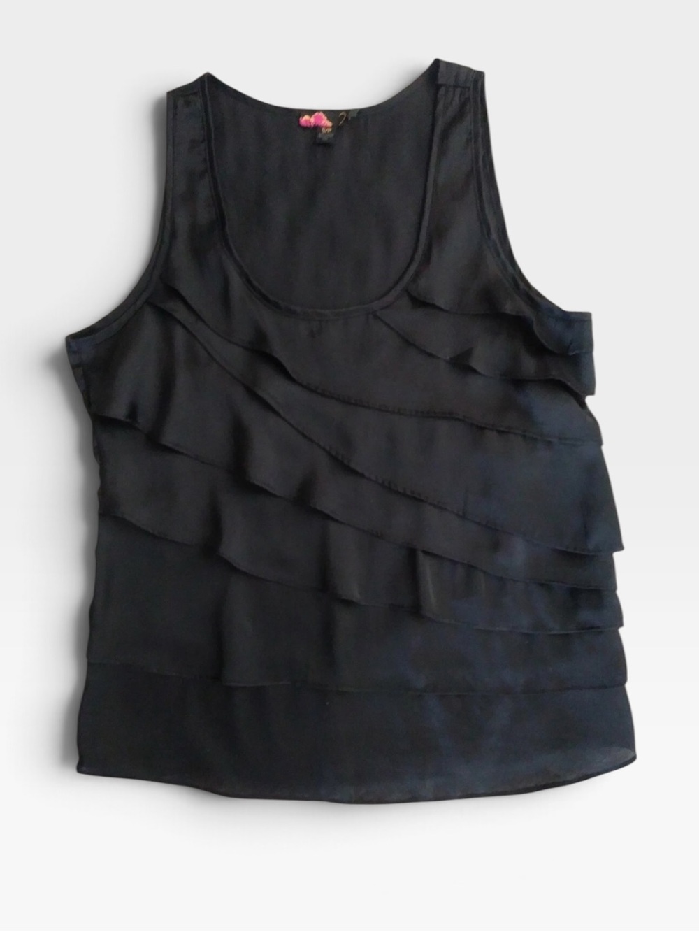 Y2K Rue21 Black Dark 100% Silk Top Blouse Ruffles Layered Romantic Fairy Whimsy